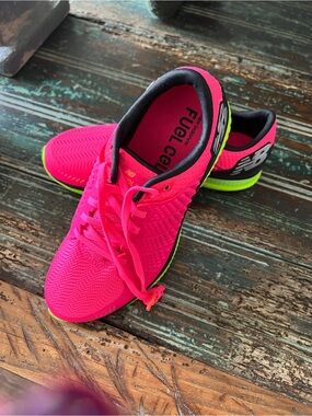 New Balance Women's Hot Pink and Neon Yellow FuelCell Running Sneakers